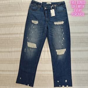 Tricot Crossover Distressed Straight Leg Jeans Medium Wash Size 11 NWT